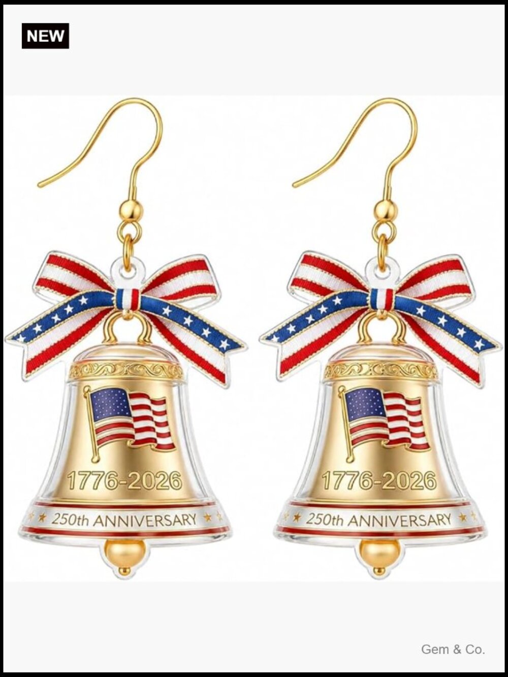 Patriotic Rhinestone Star Dangle Earrings, Pierced 4th of July USA Jewelry